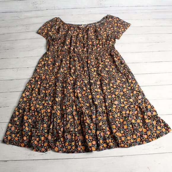 Indigo Rose Women's Short Peasant Dress Plus Size 1X Floral - Picture 1 of 7